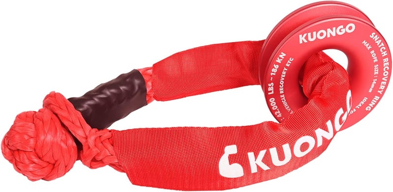 KUONGO Soft Shackle 1/2"x24" Recovery Snatch Ring, Synthetic Soft Shackle Recovery Rope 45000lbs Breaking Strength Winch Snatch Block Towing Ring 46000lbs, for Truck ATV UTV SUVs Off-Road Vehicel Red - Image 1